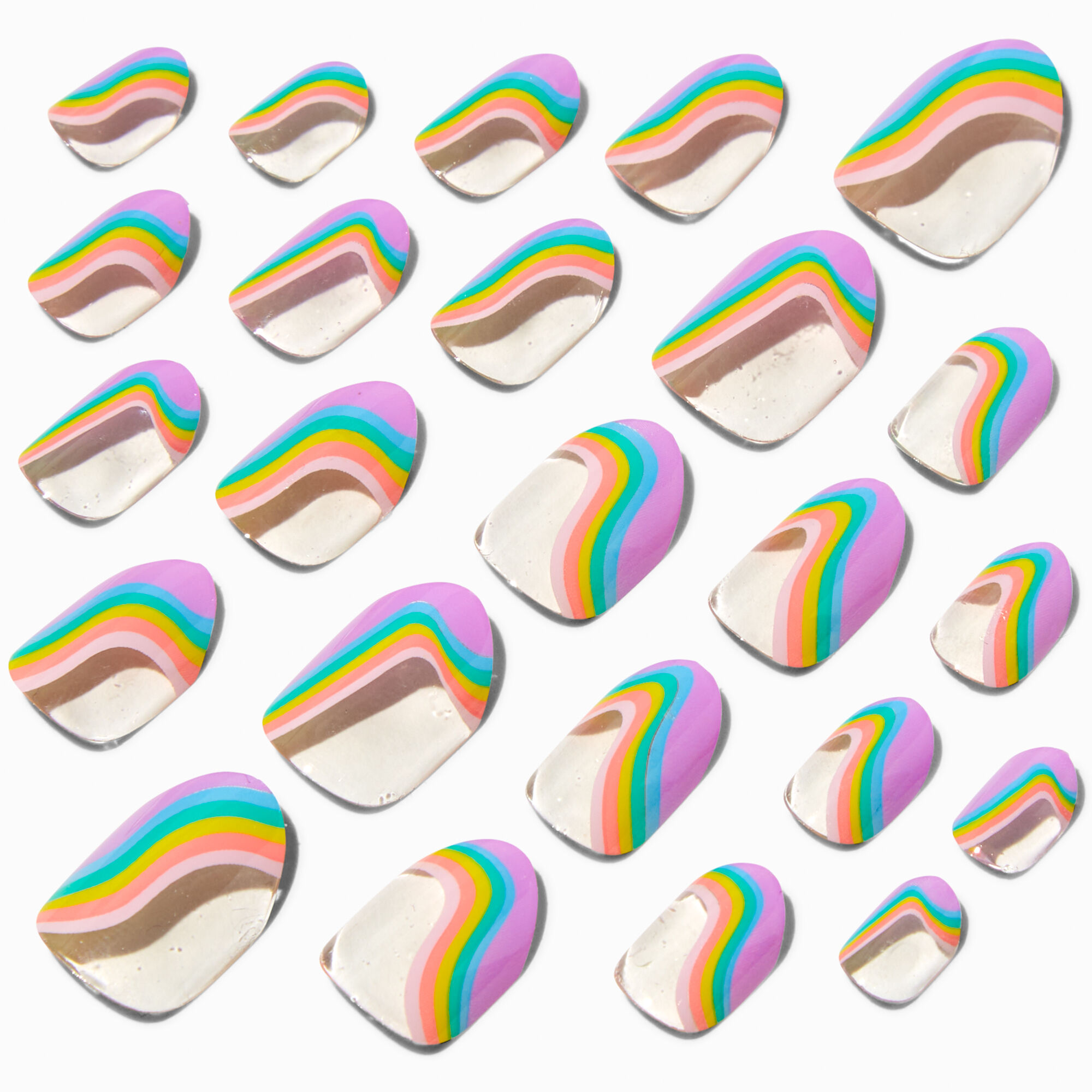 View Claires Squiggle Stiletto Press On Faux Nail Set 24 Pack Rainbow information