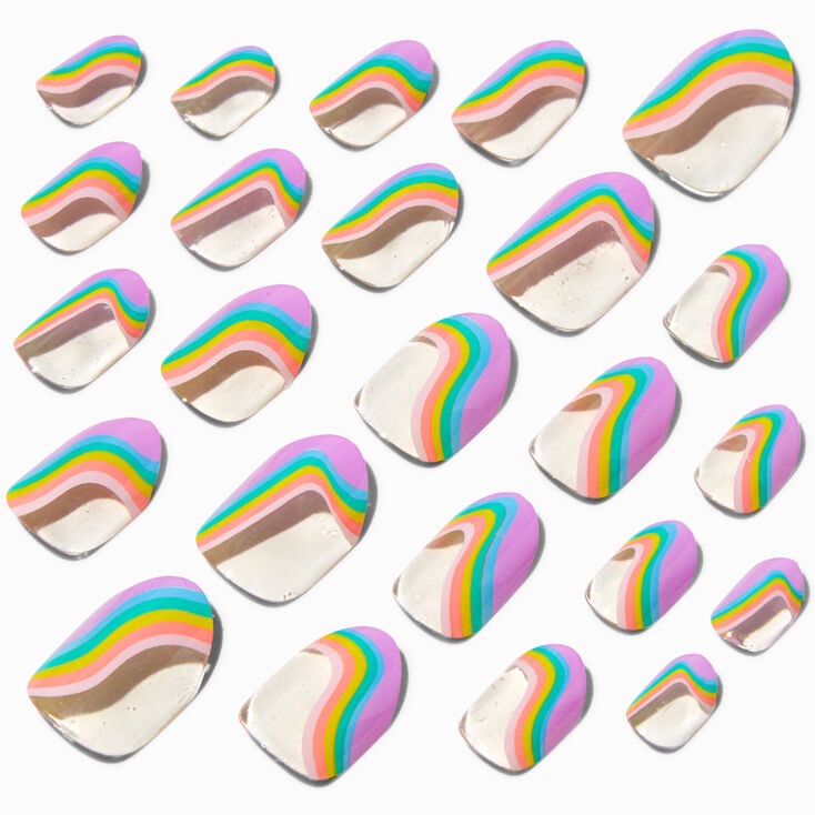 Rainbow Squiggle Stiletto Press On Faux Nail Set - 24 Pack