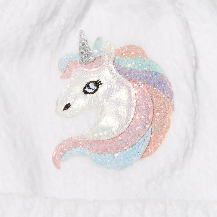 Claire&#39;s Club Unicorn White Ribbed Beanie Hat,