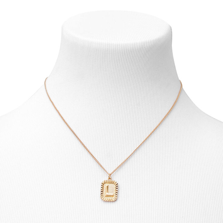 Gold Initial Rectangle Medallion Pendant Necklace - L,