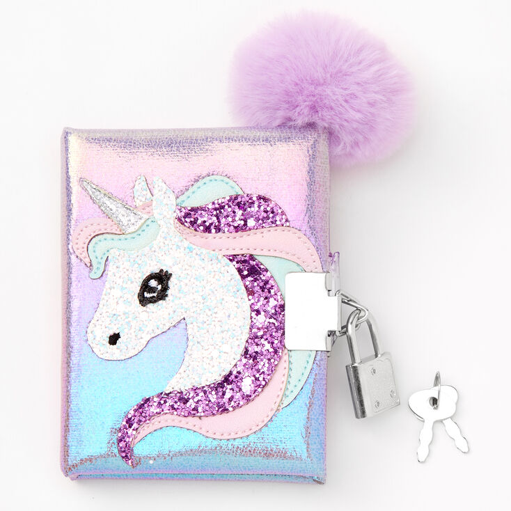 Claire&#39;s Club Lilac Unicorn Mini Lock Diary,