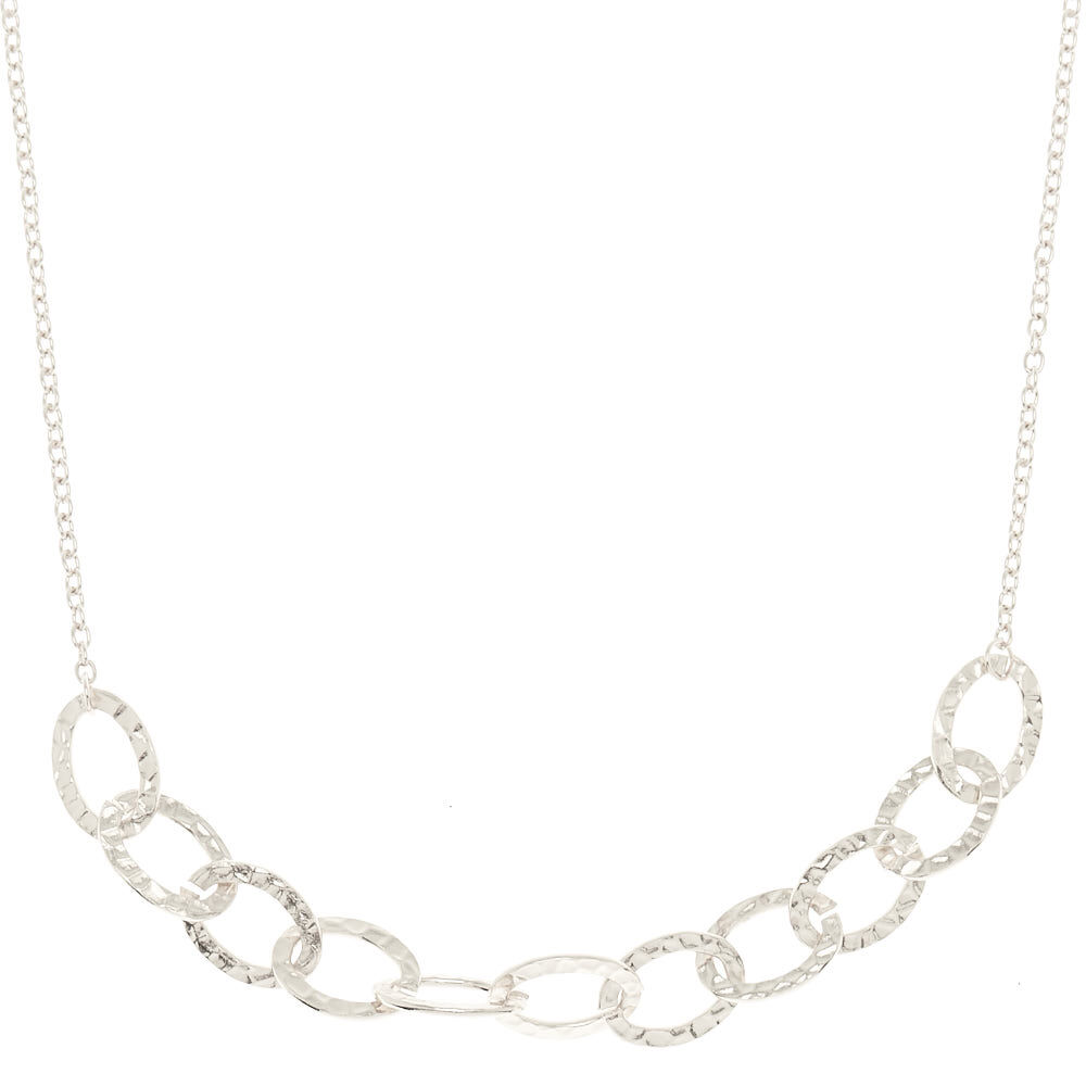 Silver Hammered Circle Chain Statement Necklace,
