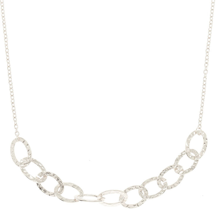 Silver Hammered Circle Chain Statement Necklace,