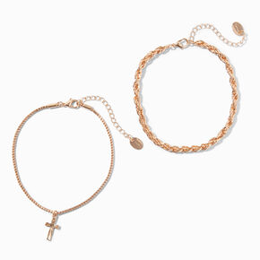Gold-tone Cross Charm Chain Anklets - 2 Pack,