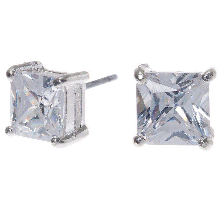 Silver Cubic Zirconia 7mm Square Stud Earrings Claire S Us Silver Cubic Zirconia 7mm Square Stud Earrings