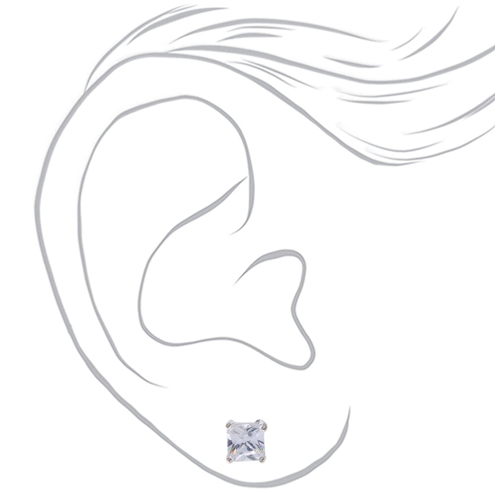 Clous d'oreilles carrés avec strass en zircon cubique d'imitation couleur argentée - 6 mm,