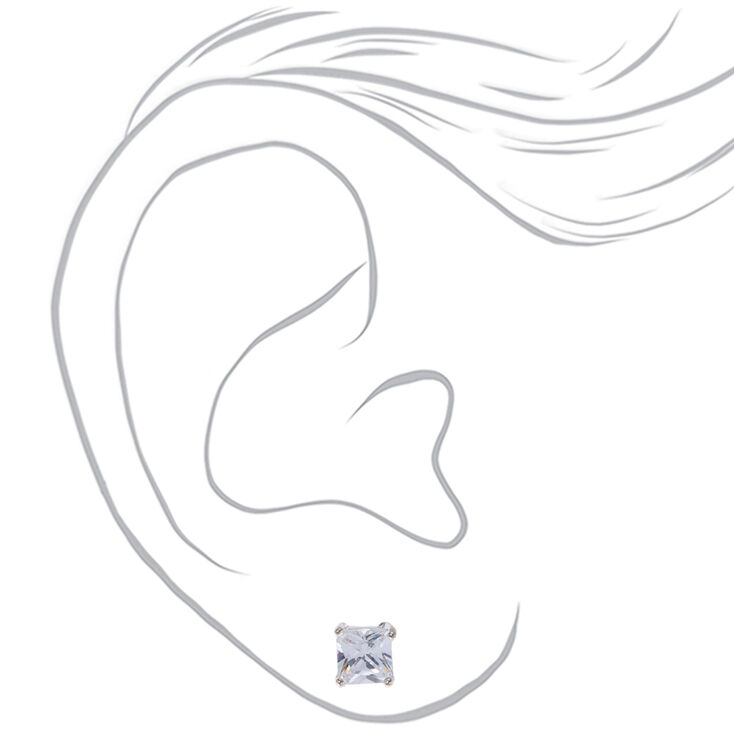 Clous d&#39;oreilles carr&eacute;s avec strass en zircon cubique d&#39;imitation couleur argent&eacute;e - 6&nbsp;mm,