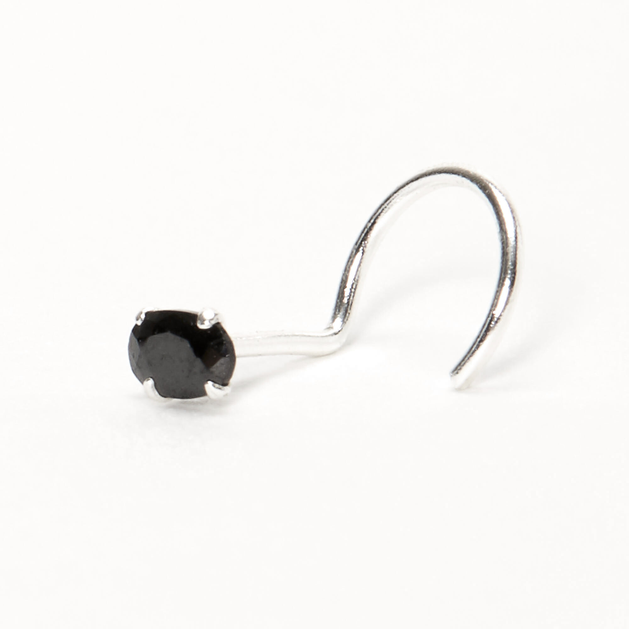 Silver 22G Oval Cubic Zirconia Stone Nose Stud - Black,