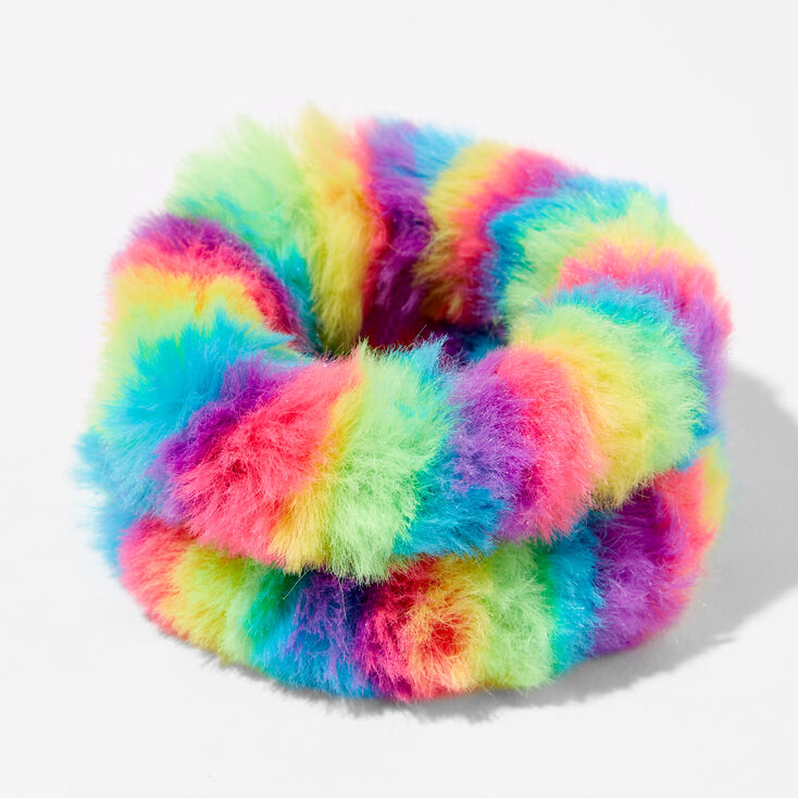 Faux Fur Rainbow Striped Hair Scrunchies &#40;2 Pack&#41;,