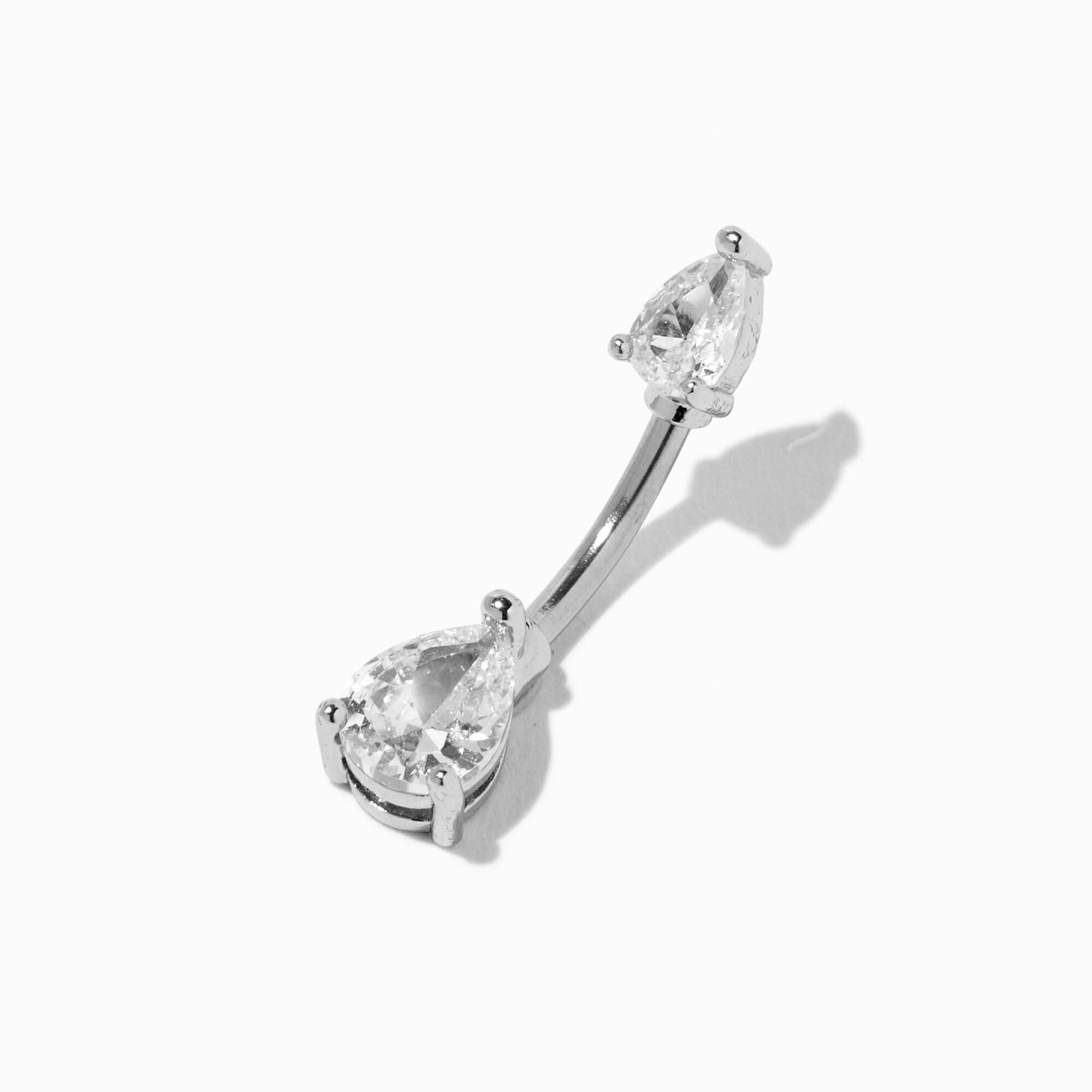 View Claires Tone 14G Teardrop Crystal Belly Bar Silver information