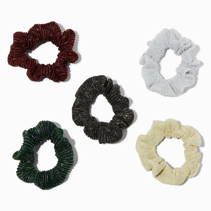 Glitter Pleated Hair Scrunchies - 5 Pack,