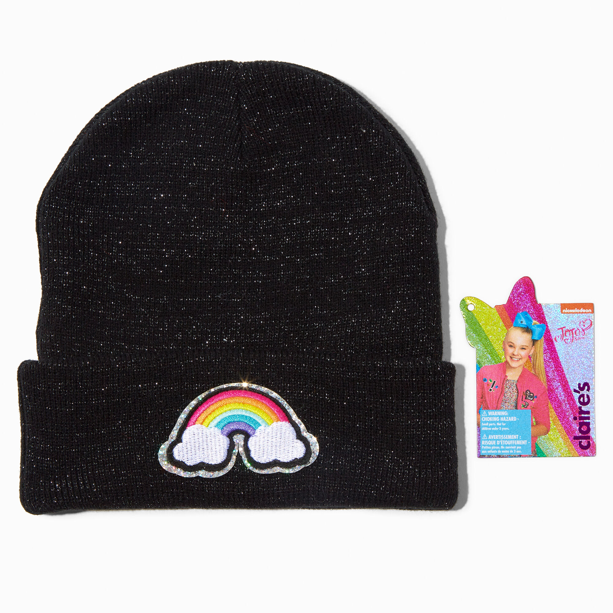 JoJo Siwa™ Claire's Exclusive Rainbow Black Beanie,