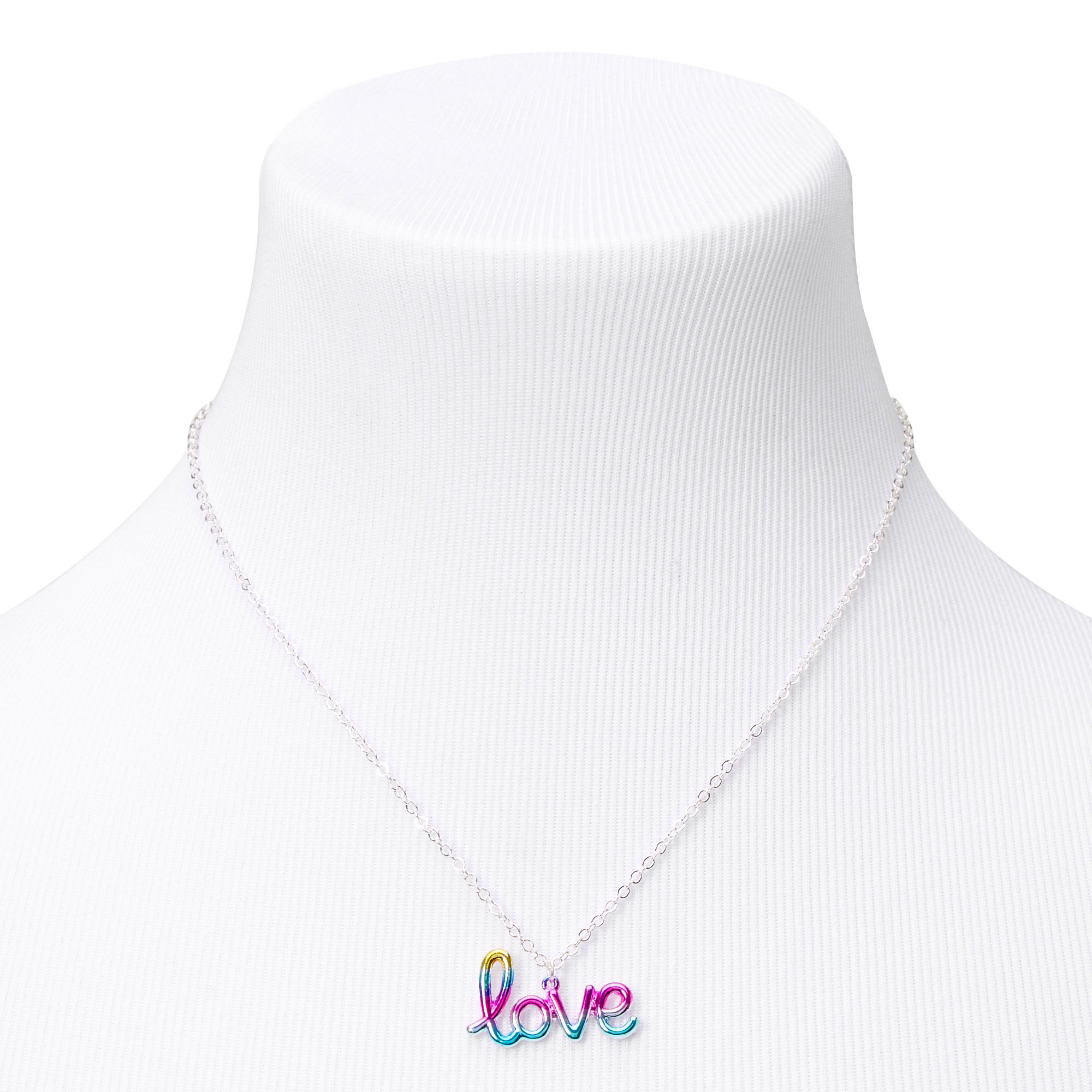Silver Anodised Love Script Pendant Necklace,