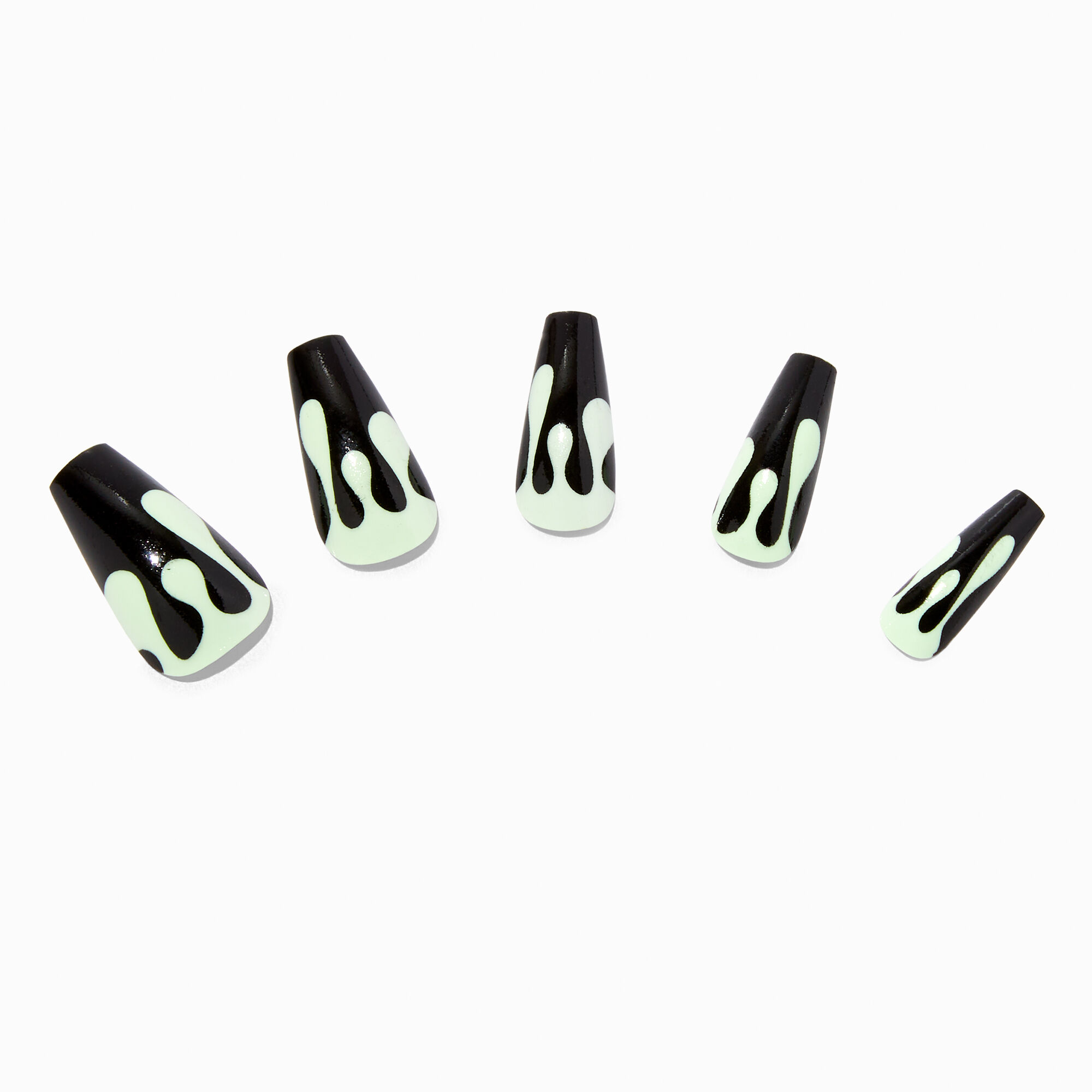 Black & Green Drip Squareletto Vegan Faux Nail Set - 24 Pack,