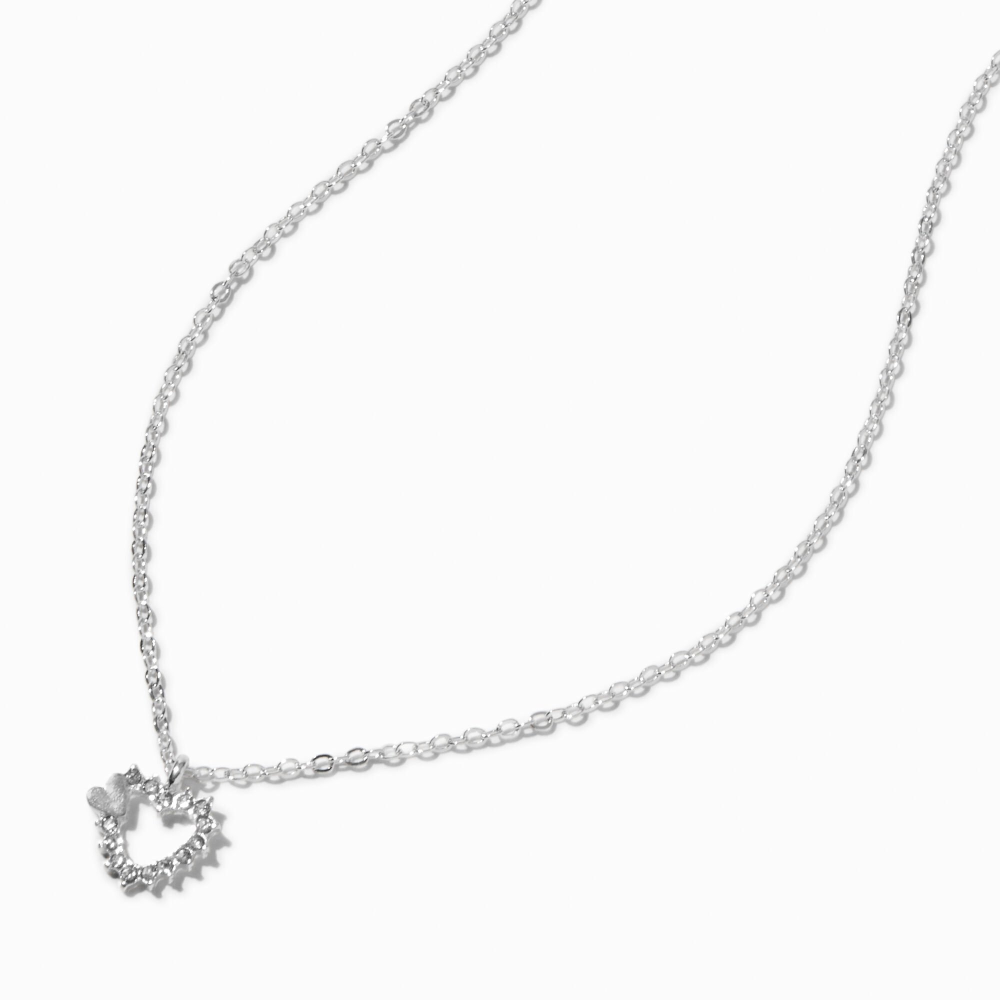 View Claires Tone Crystal Heart Pendant Necklace Silver information