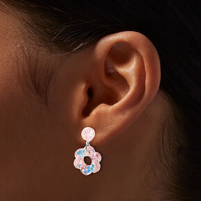 Sparkle Pink Daisy Drop Earrings,