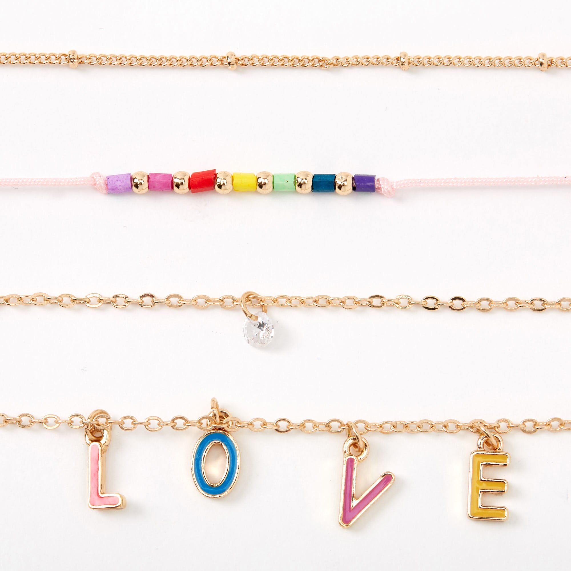 Gold Rainbow Love Choker Necklaces - 4 Pack,