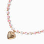 Gold-tone Heart Locket Rose Beaded Necklace,