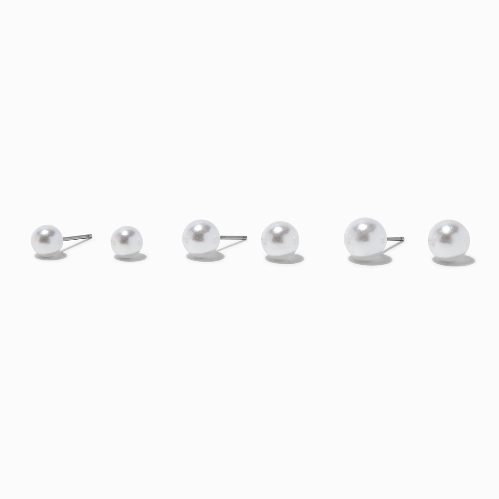 Graduated Pearl 6mm, 7mm, 8mm Stud Earrings - 3 Pack,