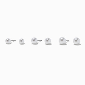 Graduated Pearl 6mm, 7mm, 8mm Stud Earrings - 3 Pack,