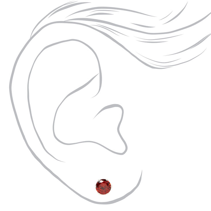 Clous d&#39;oreilles ronds avec strass en zircon cubique d&#39;imitation couleur argent&eacute;e - Rouge rubis, 5&nbsp;mm,