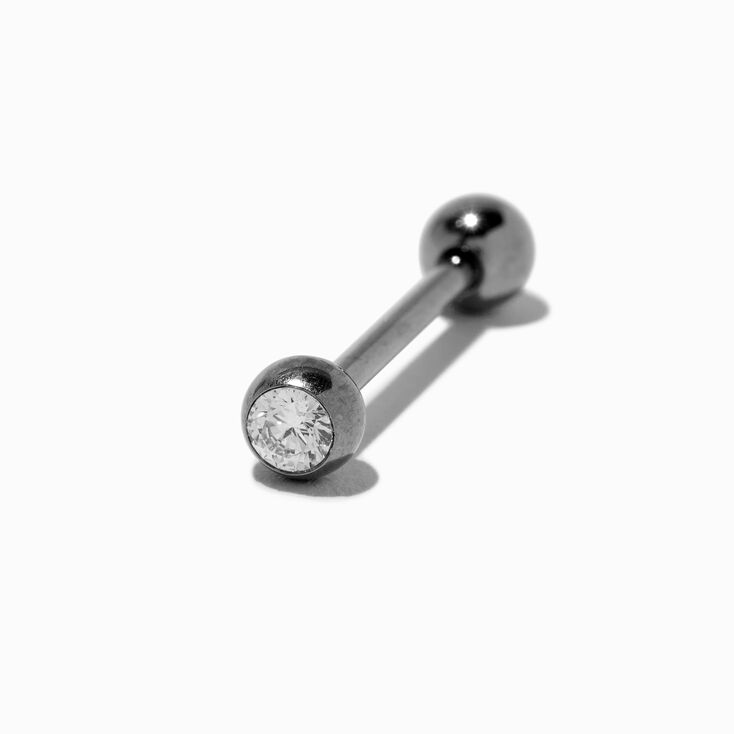 Silver-tone Titanium Cubic Zirconia 14G Tongue Barbell,