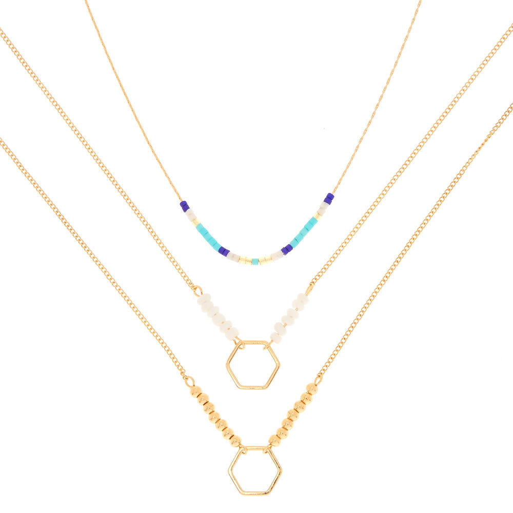 Turquoise Beaded Boho Pendant Necklaces - 3 Pack,
