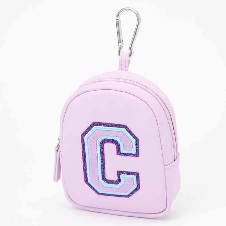 Purple Varsity Initial Mini Backpack Keychain - C,