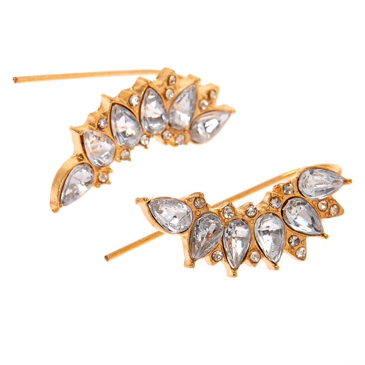 Gold 1&quot; Teardrop Crystal Ear Crawler Earrings,