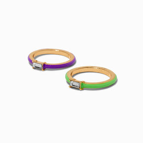 Purple &amp; Green Enamel Ring Stack - 2 Pack,