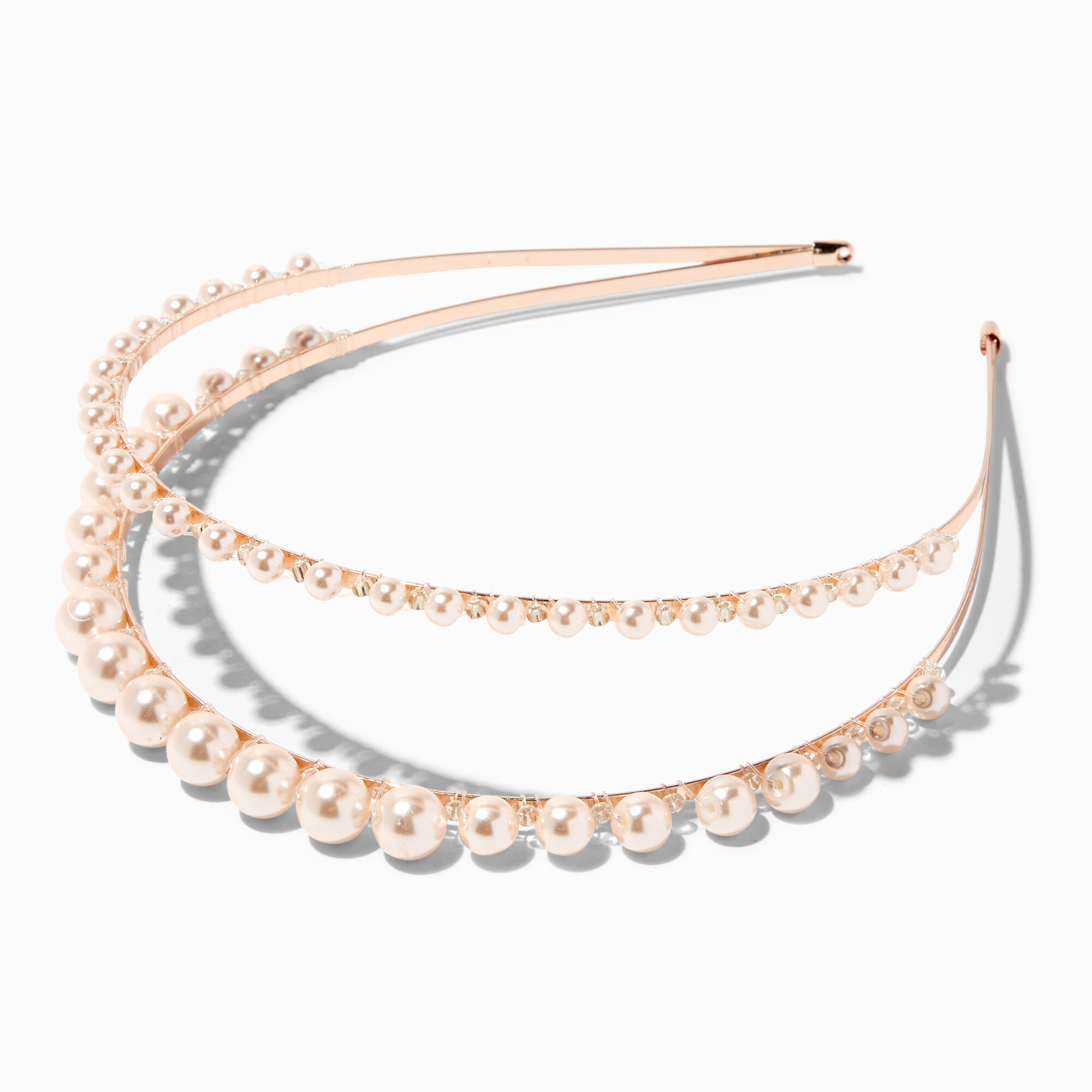 View Claires Blush Pearl Two Row Headband Pink information