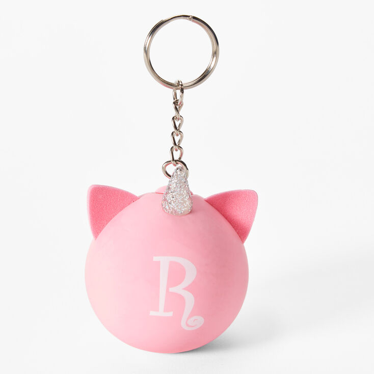 Porte-cl&eacute;s balle anti-stress licorne &agrave; initiale - Rose, R,