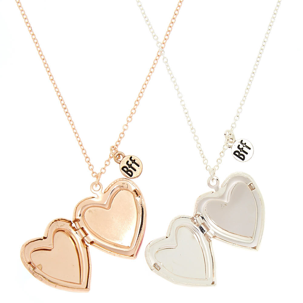 Best Friends Glitter Heart Locket Pendant Necklaces - 2 Pack,