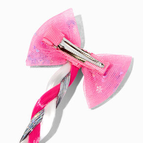 Claire&#39;s Club Hot Pink Bow Braid Faux Hair Tie,
