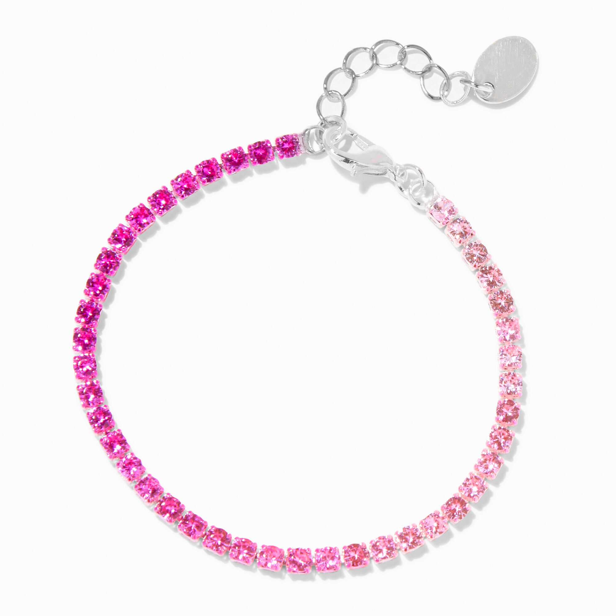 Pink Ombré Crystal Silver Bracelet,