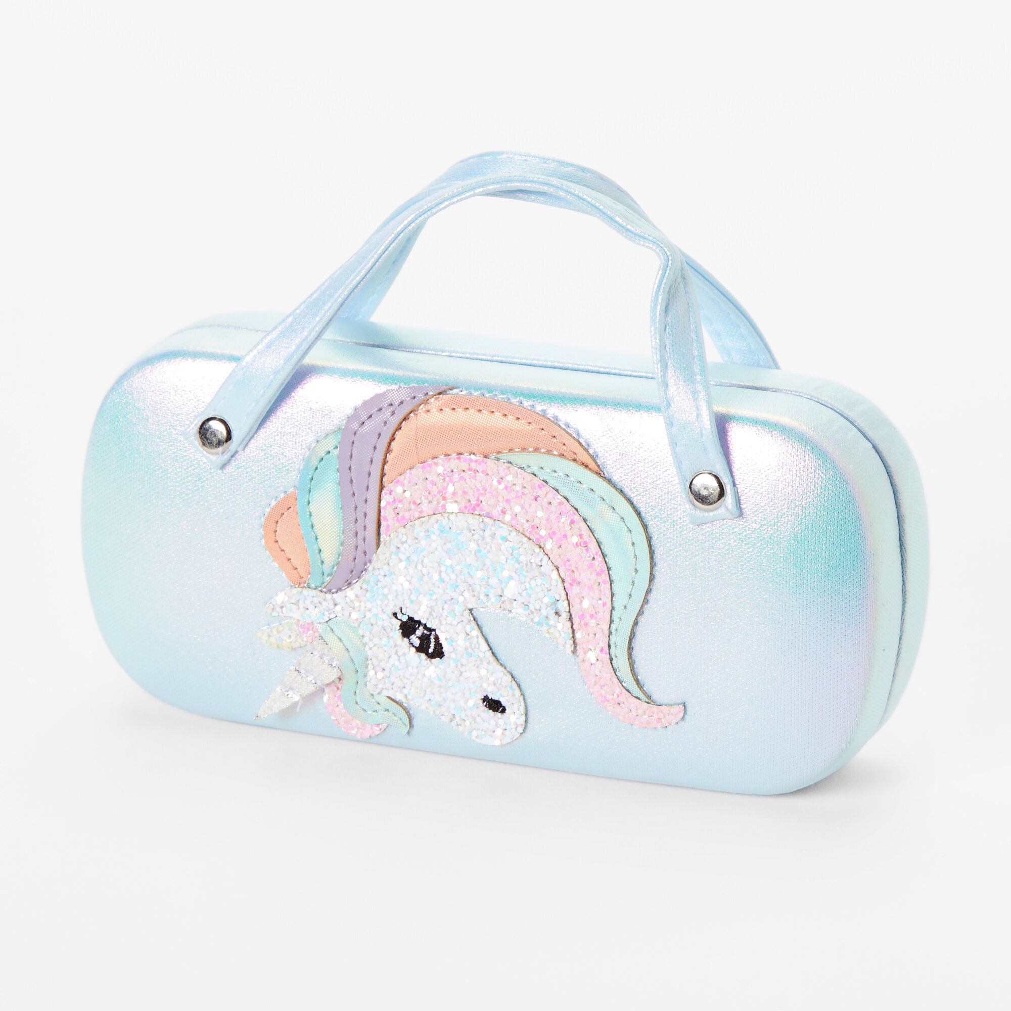 View Claires Club Glitter Unicorn Glasses Case Blue information