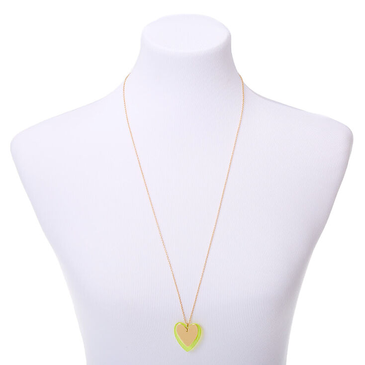Gold Neon Double Heart Long Pendant Necklace - Yellow,