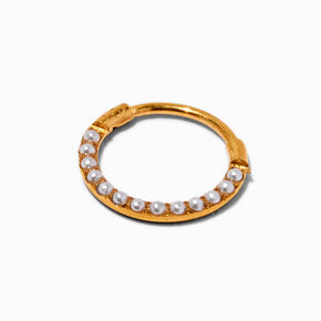 20G Gold-tone Stainless Steel Pearl Clicker Nose Hoop ,