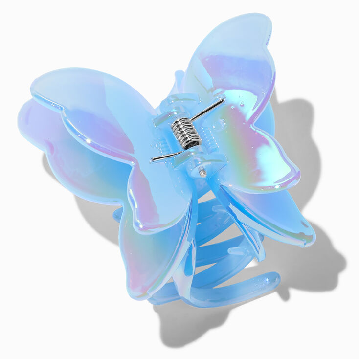 Pince &agrave; cheveux papillon iridescente bleue,