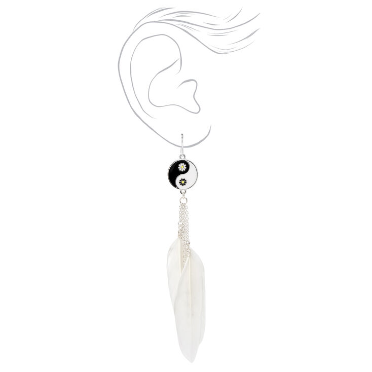 Black &amp; White 4&quot; Feather Yin Yang Drop Earrings,