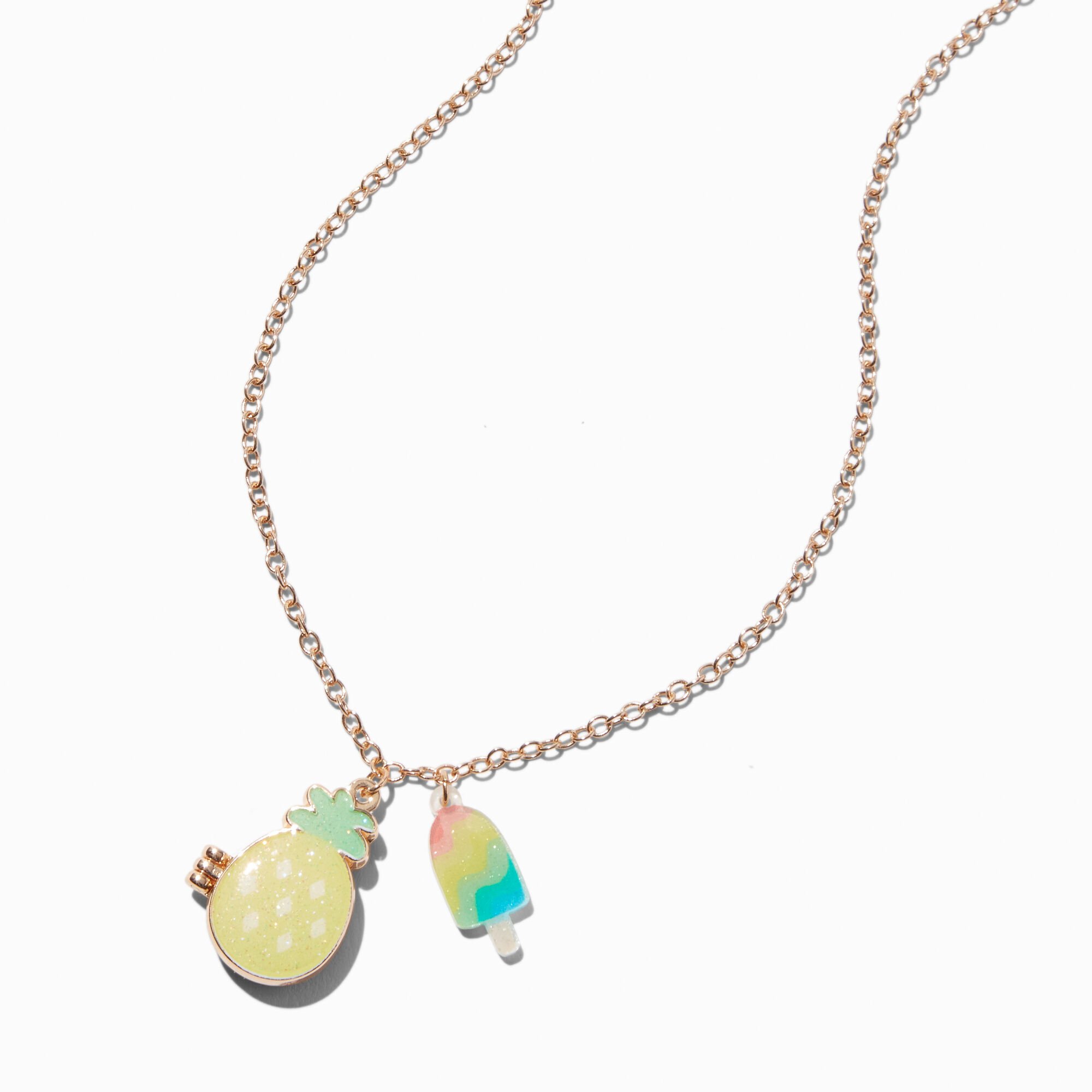 Claire's Club Pineapple Locket Pendant Necklace,