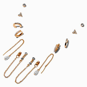 Gold-tone Crystal Pearl Earring Stackables Set - 6 Pack,