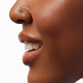 22G Sterling Silver Cross Stud &amp; Hoop Nose Rings - 3 Pack,