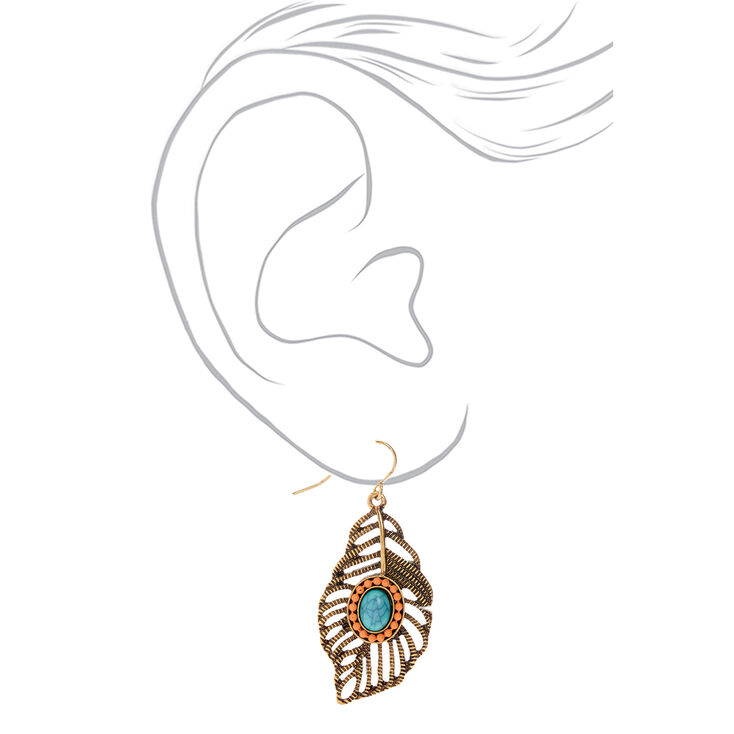 Gold 1.5&quot; Pastel Beaded Feather Drop Earrings,