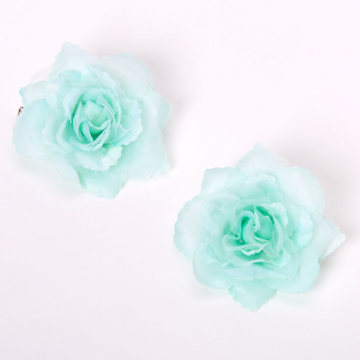 Claire's Barrettes à cheveux avec mini rose - Vert menthe, lot de 2