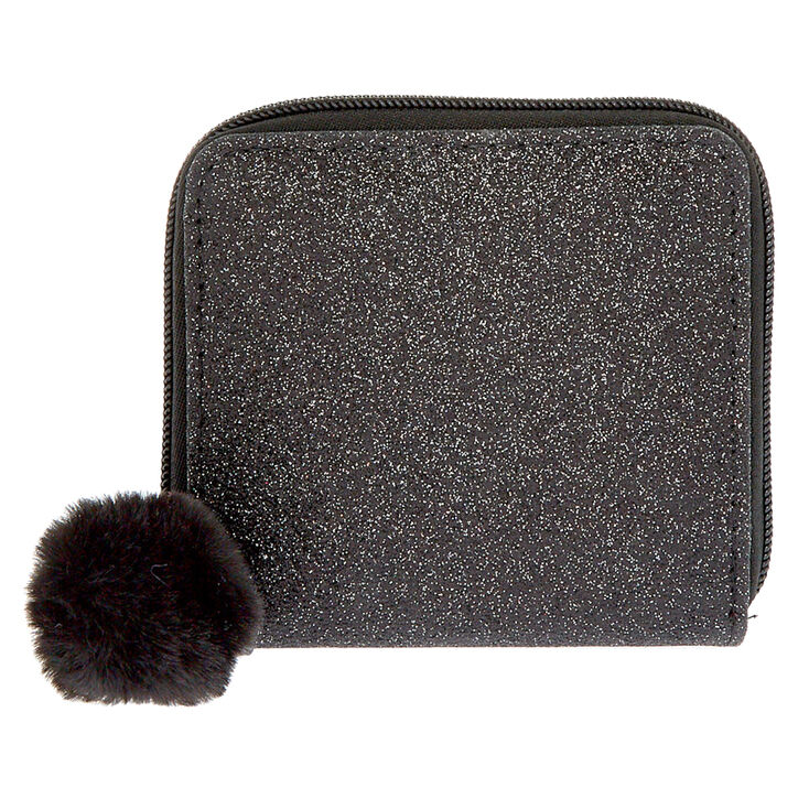 Glitter Cat Small Zip Wallet - Black,
