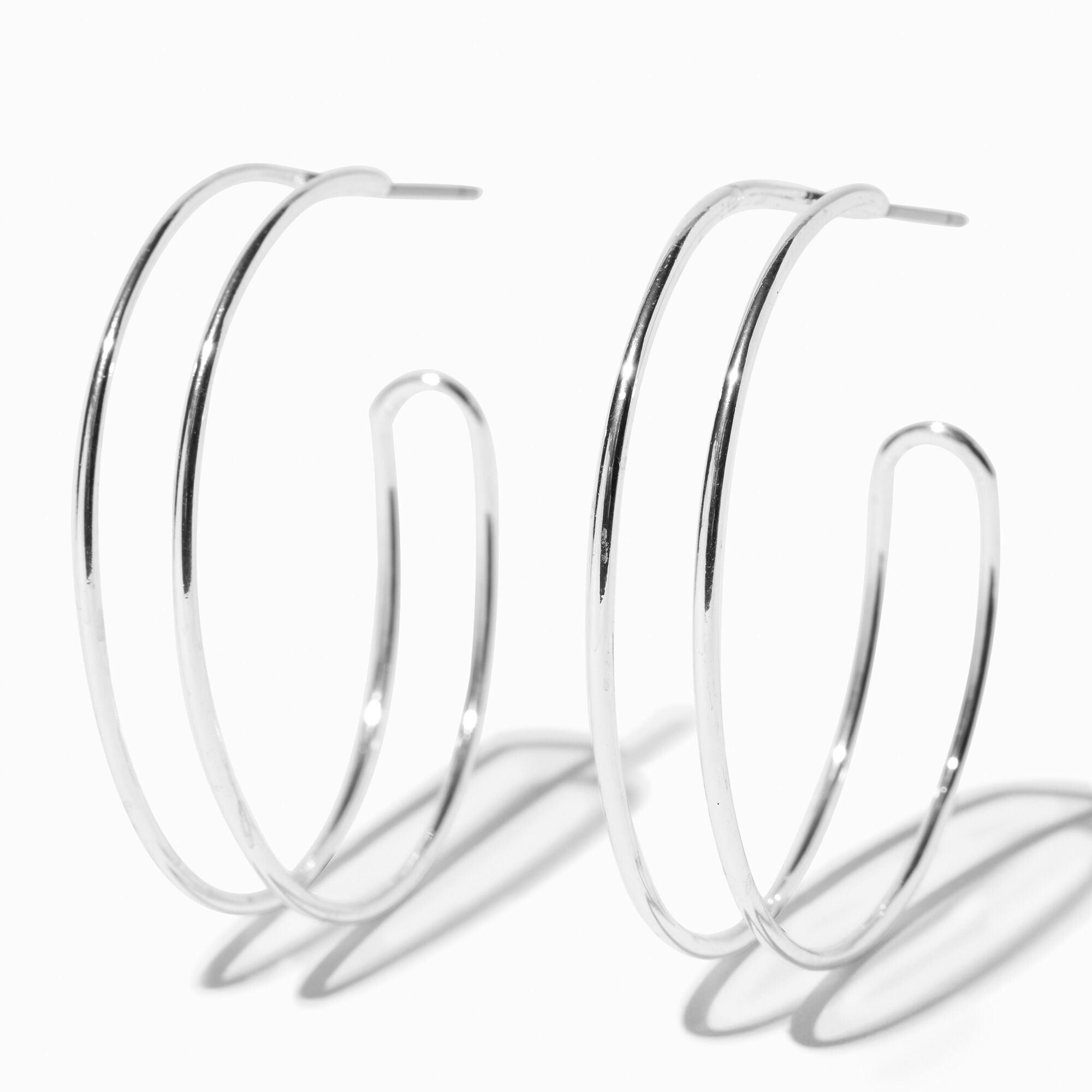 View Claires Tone 40MM Double Hoop Earrings Silver information
