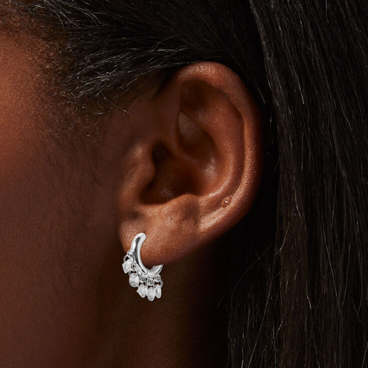 Crystal Confetti Charms 10MM Silver-tone Hoop Earrings,