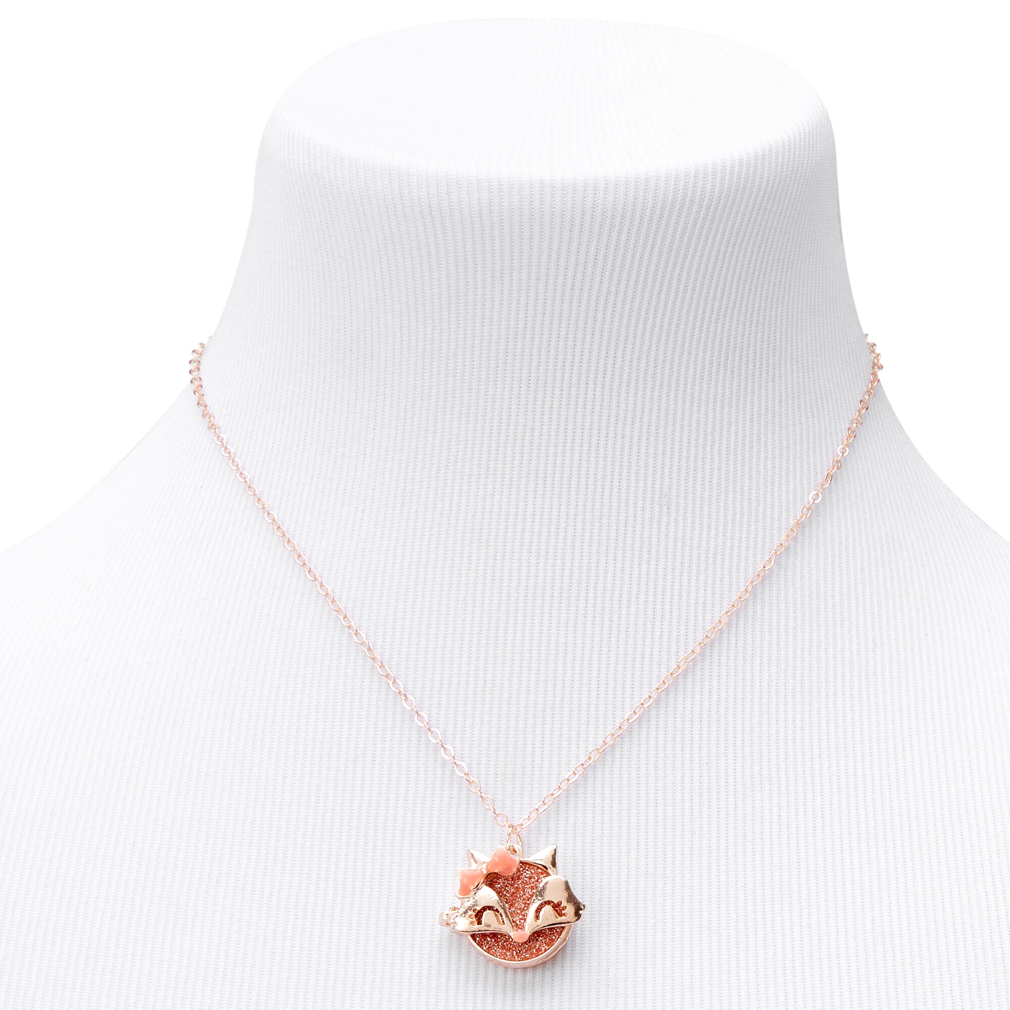Rose Gold Glitter Fox Locket Pendant Necklace,