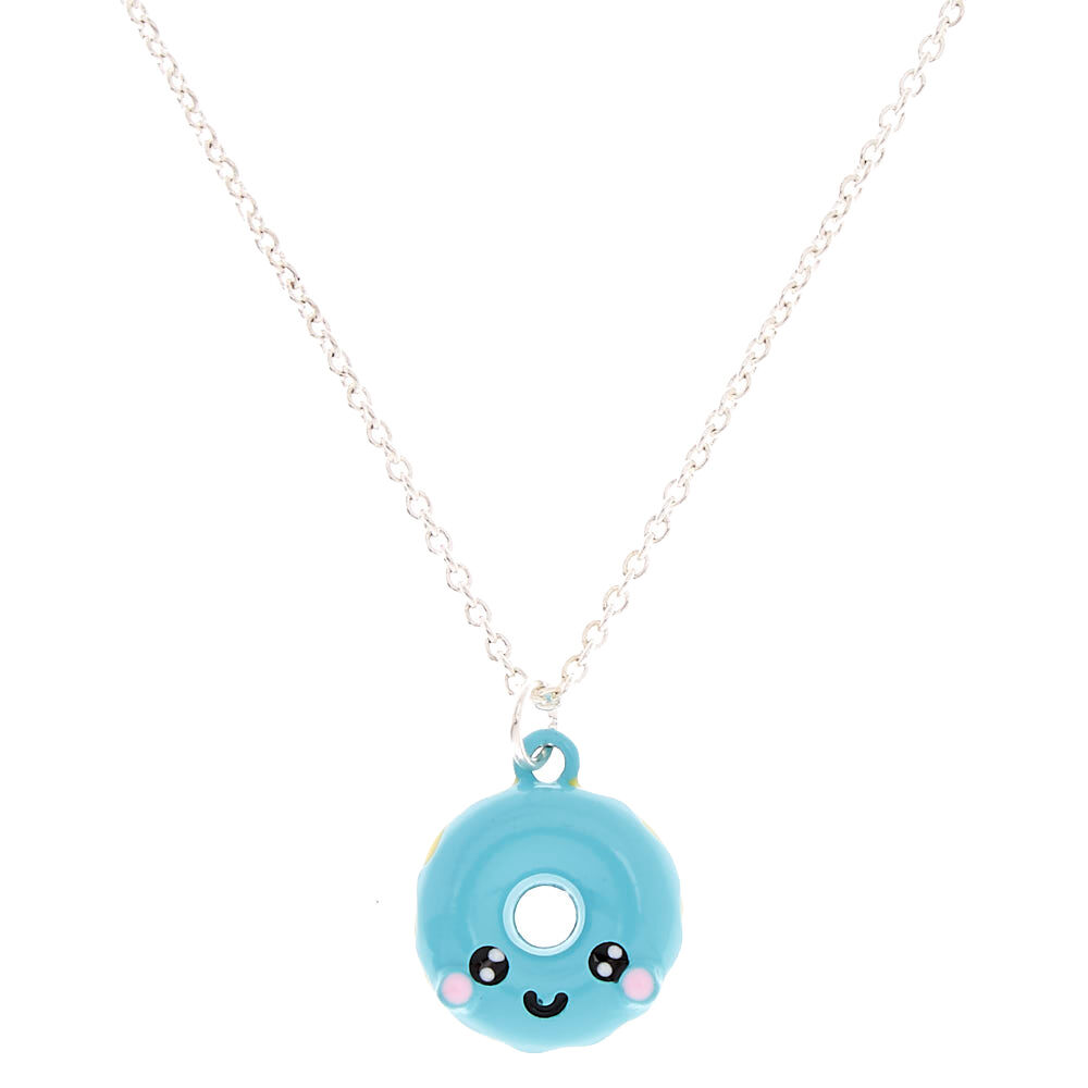 Blue Donut Pendant Necklace,
